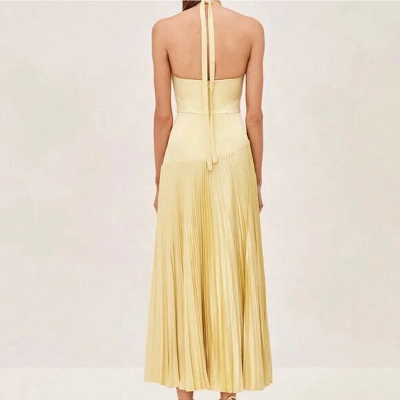 TUCKERNUCK Alexis Saab Yellow Pleated Midi Dress NWT Size Small - Picture 2 of 7